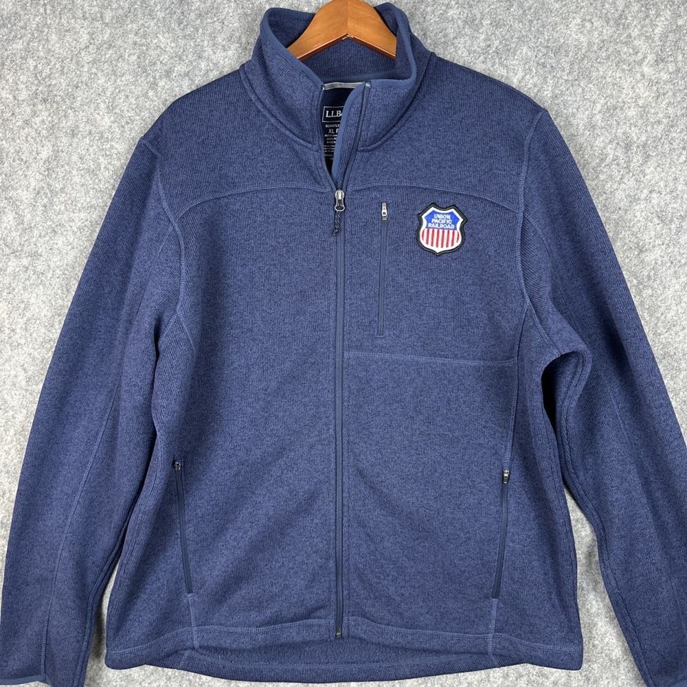 L.L. Bean Jacket Mens XL Blue Sweater Fleece Union Pacific 504938 Fitted Zip